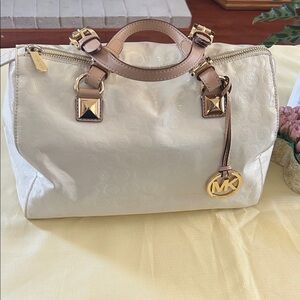 Michael Kors Ivory Satchel with Gold Accents